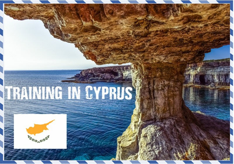 Back of Training in Cyprus postcard-Blue sea-Rocks-Cliff edge