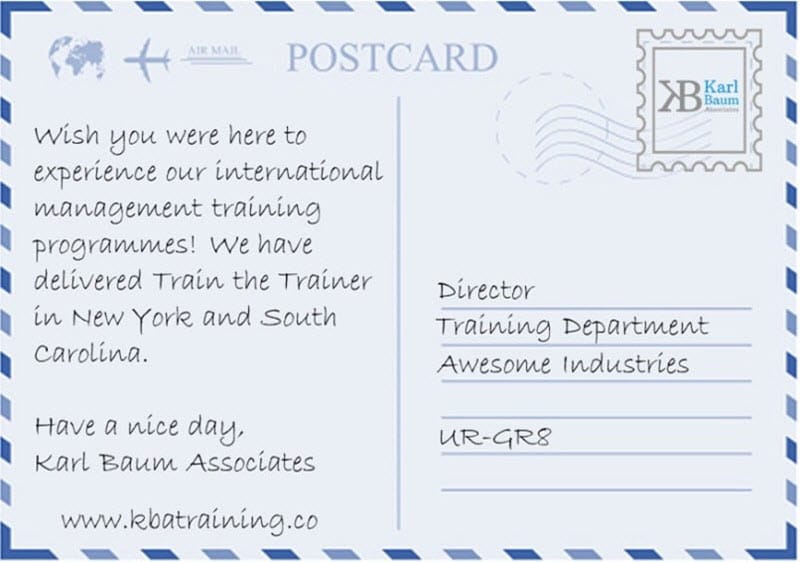 Postcard of KBA's USA Train the Trainer delivery in New York and South Carolina
