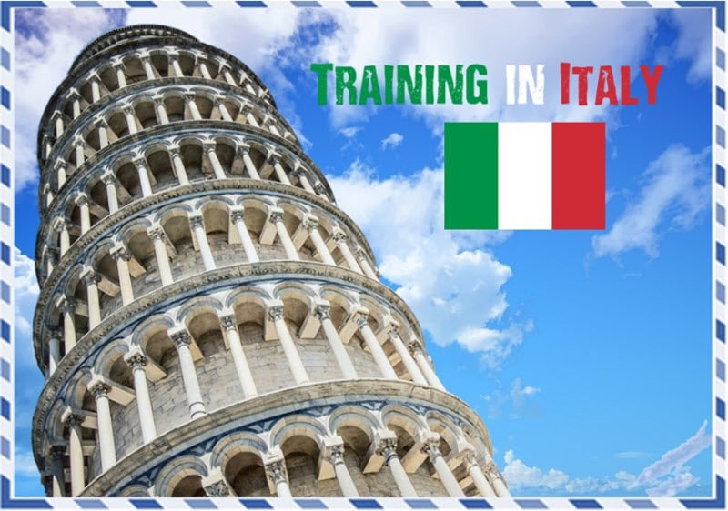 Back of Training in Italy postcard